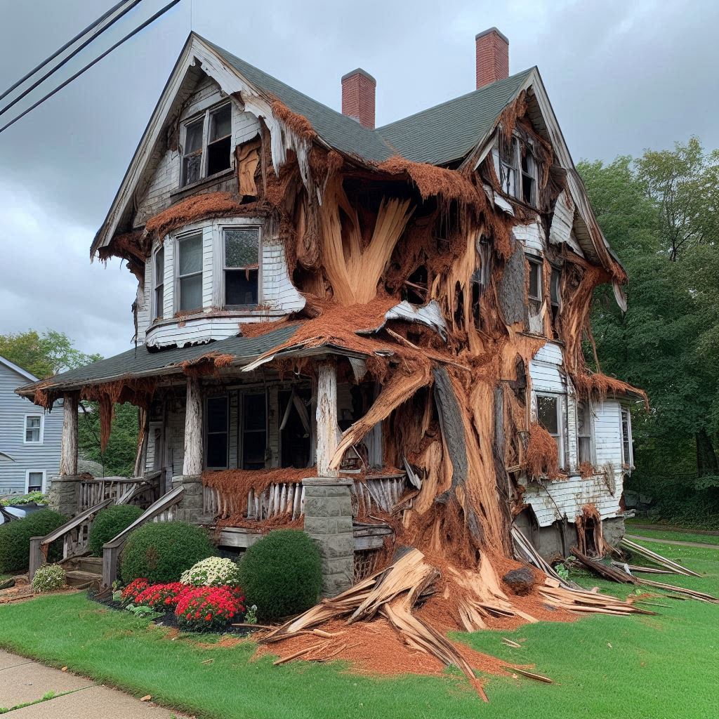 Damaged tree on an Melissa home showing signs of disease and decay